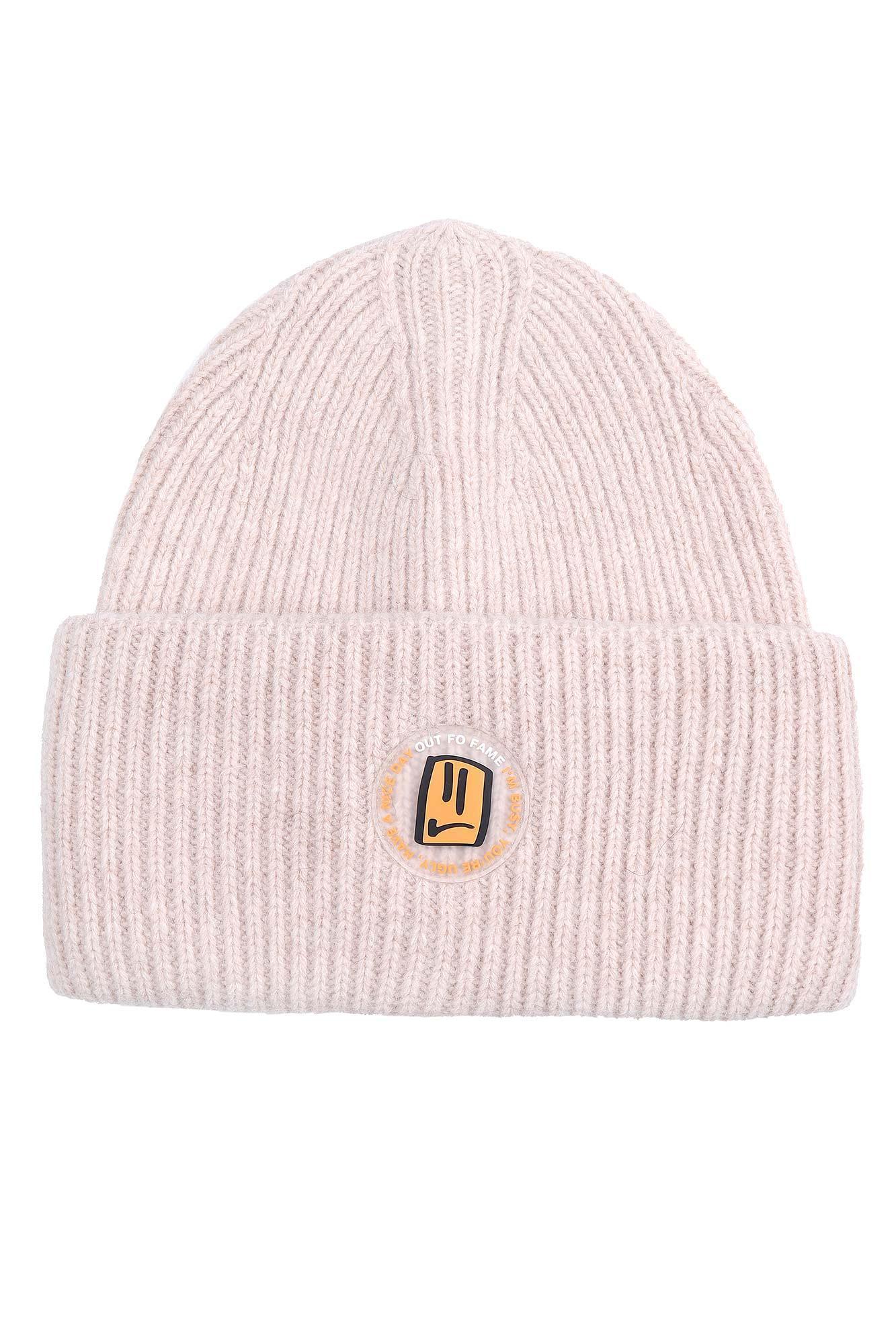 Шерстяная шапка светло-серая с шевроном OUT FO FAME