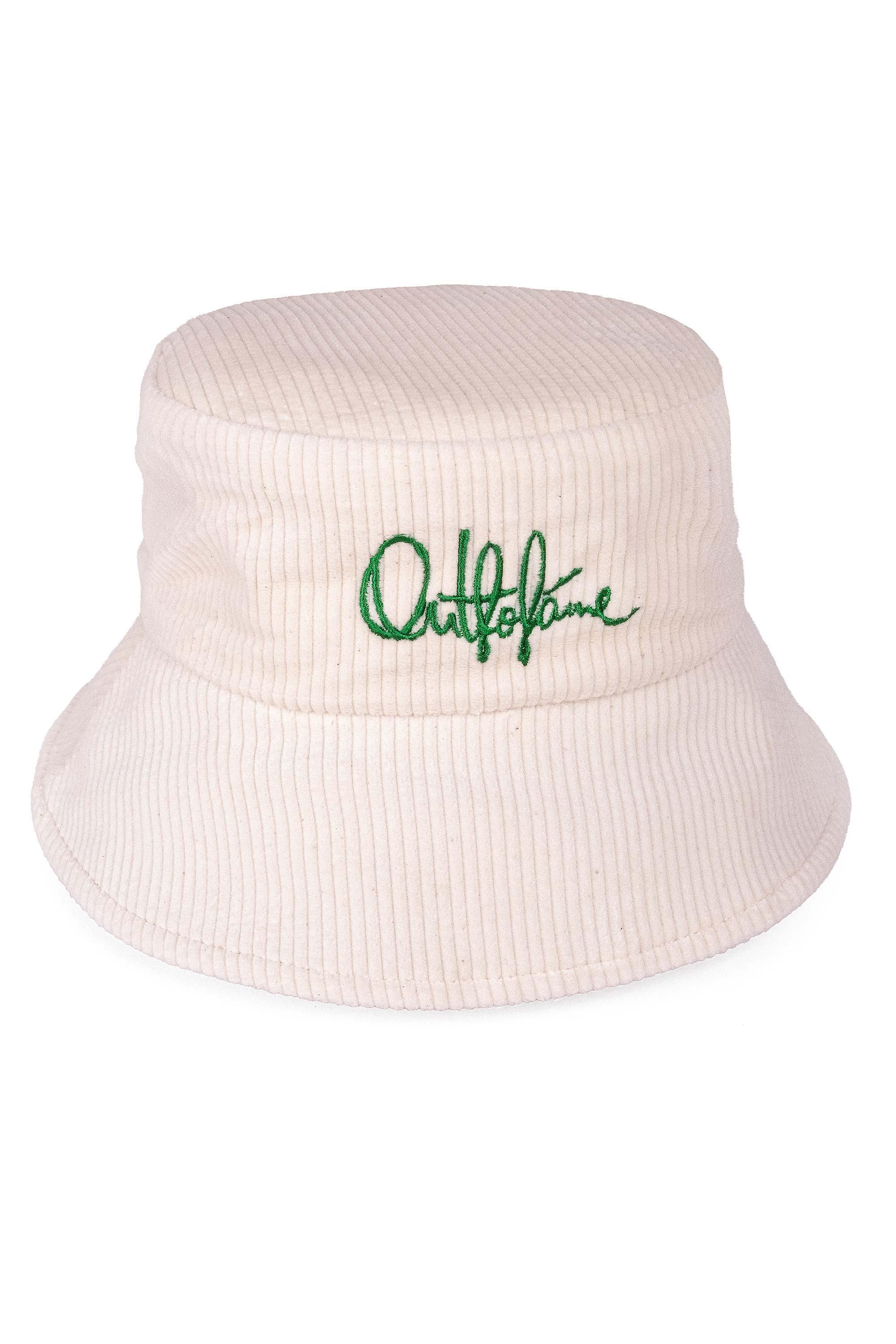 Панама вельветовая OUT FO FAME бежевая с зеленой вышивкой