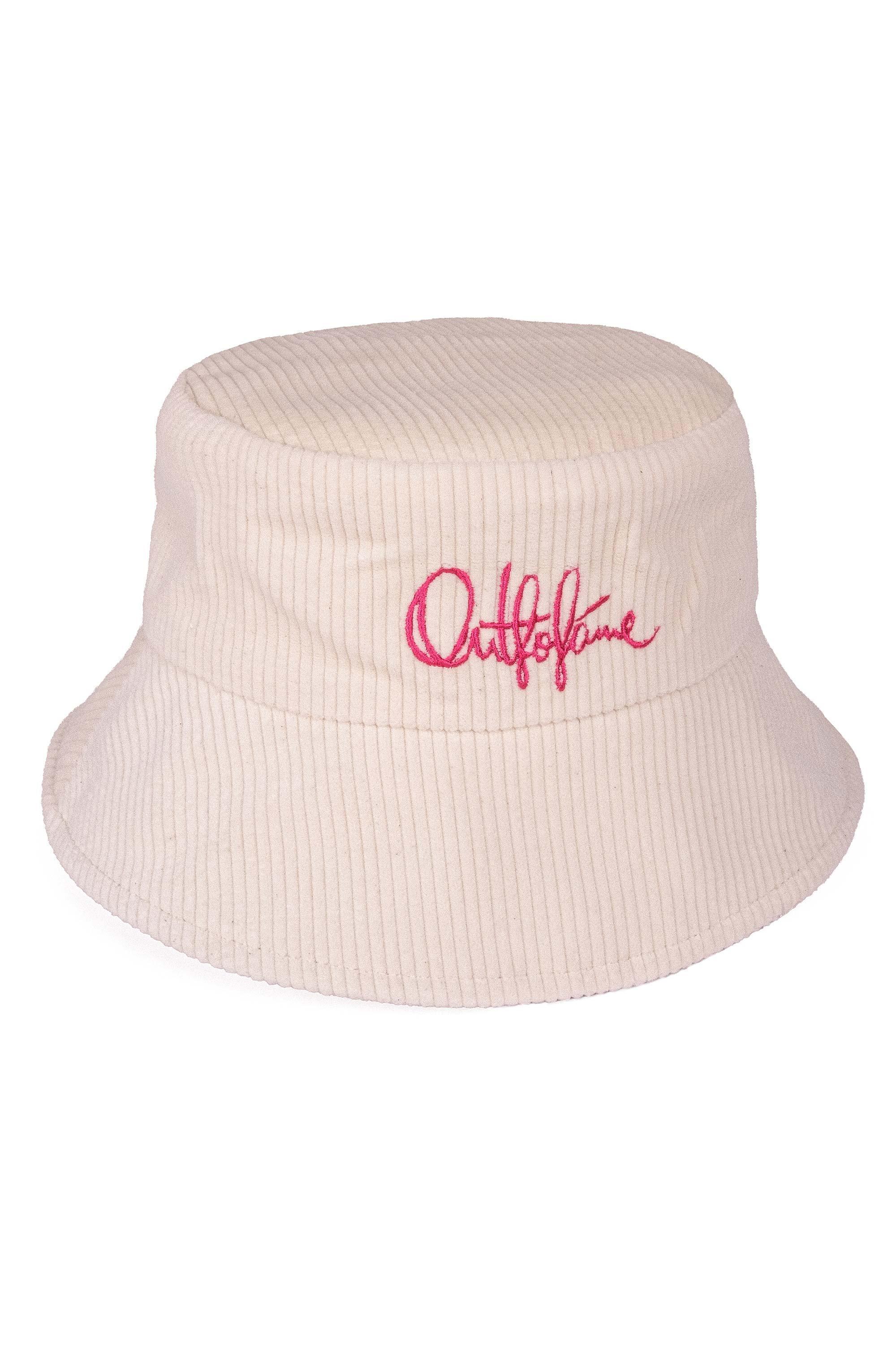 Панама вельветовая OUT FO FAME бежевая с розовой вышивкой