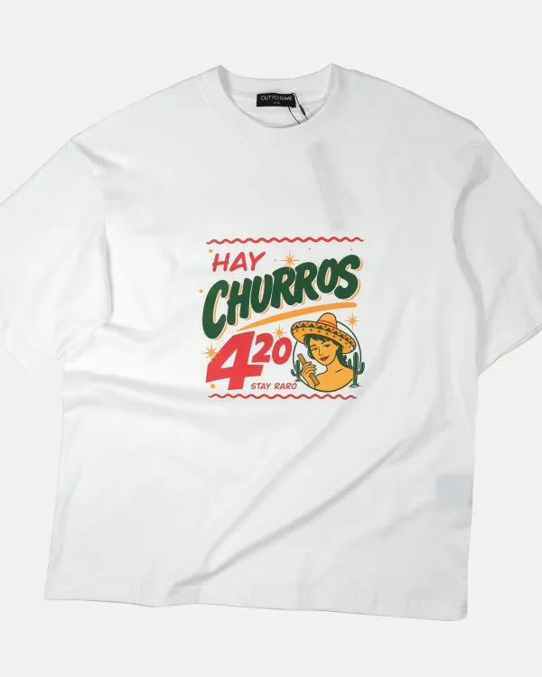 Винтажная белая футболка OUT FO FAME Churros Mexico