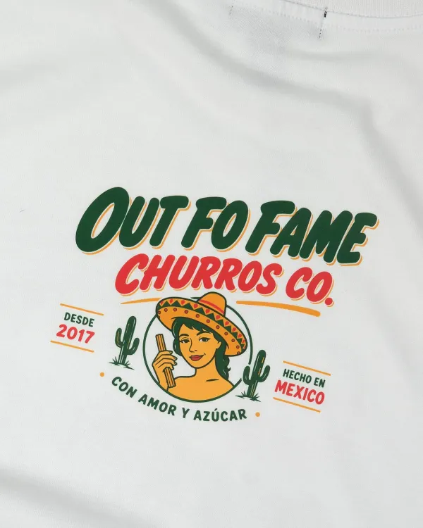Винтажная белая футболка OUT FO FAME Churros Factory Mexico