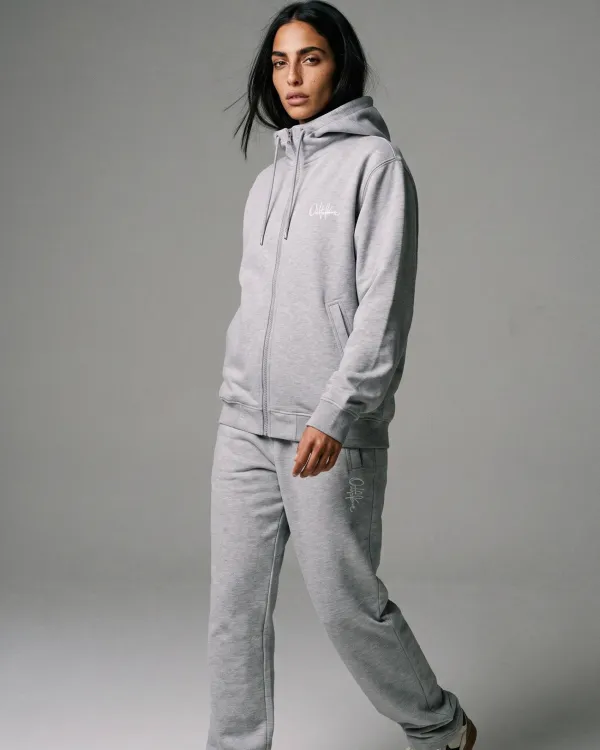 Серый спортивный костюм OUT FO FAME BASE GREY: худи на молнии и широкие брюки, серый меланж, футер с начесом