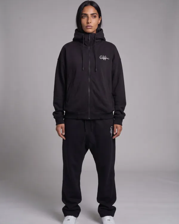 Черный спортивный костюм OUT FO FAME BASE BLACK: худи на молнии и широкие брюки, костюм унисекс из футера с начесом
